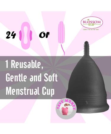 Blossom Menstrual Cup | Eco-Friendly & Reusable Silicone Cup - Say Goodbye to Tampons (Large Black - Buy Online on GoSupps.com
