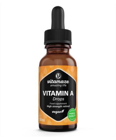 Vitamin A Drops 5000 IU High Strength per Daily Dose Retinol Liquid & Vegan 50 ml (1700 Drops) Natural Food Supplement Without Additives High Bioavailability