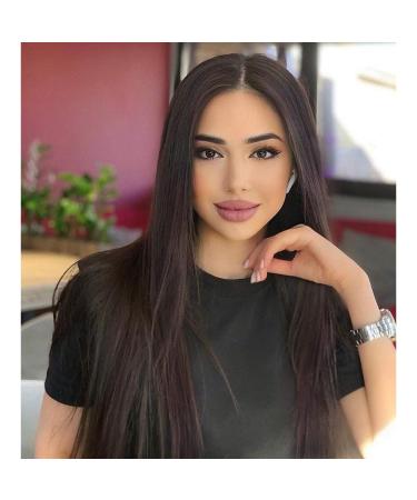 Witwig women brown long smooth straight wigs for women/girls/afro natural dark root middle part lace of wig party/costume dark brown lace front tig approx. 70cm/27Zoll DE066C brown 76 cm (1 Pack)