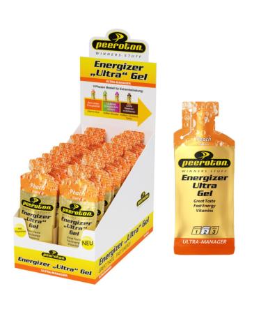 Peeroton Energizer Ultra Gel Peach - Isotonic Energy Gel for maximum endurance with 26.5 g of carbohydrates looks easy to digest and digestible after 2-5 minutes power gel 40 ml (24 Pack) Peach 1.67 g (24 Pack)