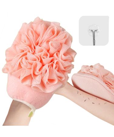 Exfoliating Glove with Loofah Sponge Exfoliating Mitt and Shower Loofah Exfoliating Gloves for Body Deep Exfoliating Glove with Bath Loofahs (Pink)