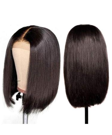 12 Inch Short Bob Brazilian Virgin Human Hair Wig | HD Transparent Lace Closure | Pre-Plucked with Baby Hair | 150% Density | Natural Black for Black Women - Buy Online on GoSupps.com