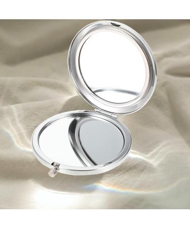 KALLORY Mini Rhinestone Compact Mirror - Double-Sided Hand Held Makeup Vanity Mirror for Women and Girls - Small Purse Mirror with Magnification - Silver - Buy Online on GoSupps.com