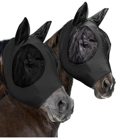 Anti-Fly Horse Mask with Ear Protection | Breathable Mesh UV & Mosquito Defense | Elastic Black Design - Buy Online on GoSupps.com