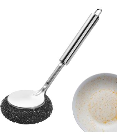 Stainless Steel Brush with Handle | Metal Dishwashing Supplies Brush | Multifunctional Stainless Steel Wool Cleaning Brush for Dishes Pots Stoves Frying Pans - Buy Online on GoSupps.com