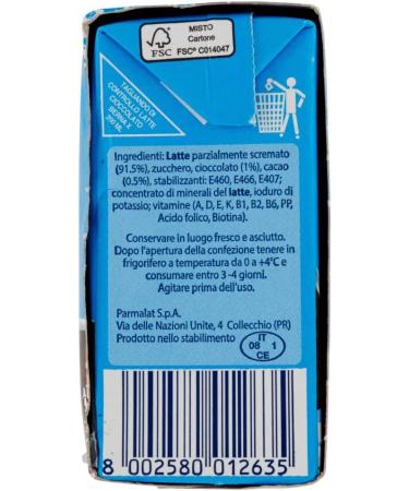 Pack of 6 Milk Parmalat Berna Latte Con Cioccolato with Chocolate (3 x 200 ml) - Buy Online on GoSupps.com