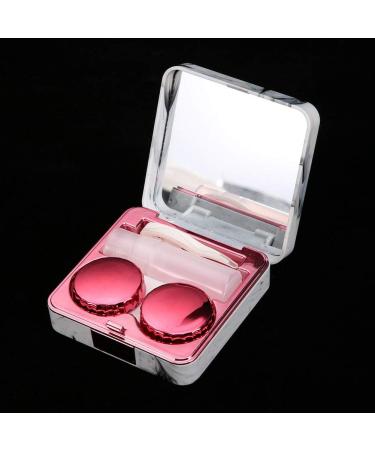 Rankomu Portable Contact Lens Case - Stylish Marble Mirror Design Square Shape Rose Red - Ideal for Travel & Daily Use - Buy Online on GoSupps.com