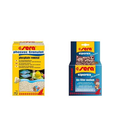 Sera Phosvec Granulat 500 G & Sibibiox Bio Active 210g (for 400L) The new type of water treatment reduces after 24h nitrite nitrate and is a self -cleaning high -performance filter medium 500 g bundle with Sibibranax Bio Active