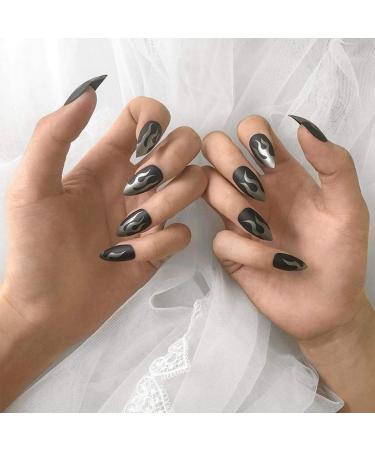 Sethexy Matt Long Black Stiletto Nail Tips - 24pc Acrylic False Fingernails for Women & Girls - Complete Salon Art Design - Buy Online on GoSupps.com