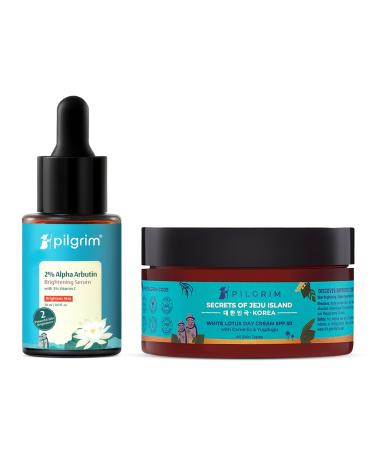 Pilgrim Korean White Lotus Day Cream SPF 50 & 2% Alpha Arbutin Serum