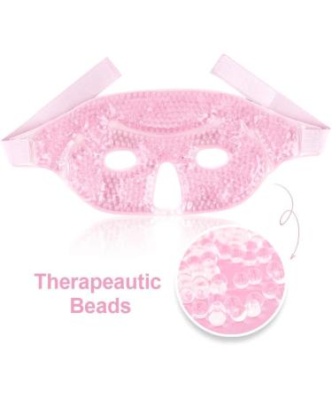 VJOLI Cooling Warm Full Face Mask Mineral Beads Facial Eye Mask for Sleeping Migraine Headache Stress Relief Reduces Eyes Puffiness Dark Circles Skin Care Freezable Microwavable Half mask Pink - Buy Online on GoSupps.com