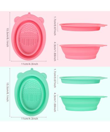 Unaone 2 PCS Makeup Brush Cleaning Mat - Silicone Pad & Foldable Bowl for Brushes & Sponges - Pink & Green - Buy Online on GoSupps.com
