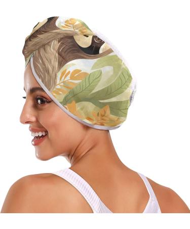 Sloth Leaves Hair Towel 2 Pack - Super Absorbent Quick Dry Hair Turbans for Women & Girls | Perfect Head Towel with Button Twisty Wrap - Buy Online on GoSupps.com