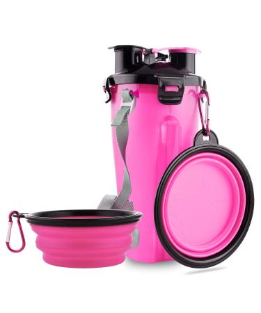 Moacc 800ml portable water bottle and feed bottle 2-in-1 drinking bottle with 2 folding bowls for dogs dog bowl foldable water bowl for camping walking hiking and training (pink) - Buy Online on GoSupps.com