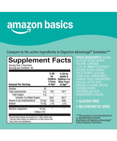 Amazon Basics Probiotic with Vitamin D Gummy 80 Count - Buy Online on GoSupps.com