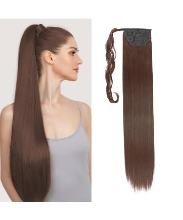 32 inches Super Long Straight Wrap Around Ponytail Hair Extension Clip in Ponytail Hair Extensions Hairpiece for Women Medium Brown
