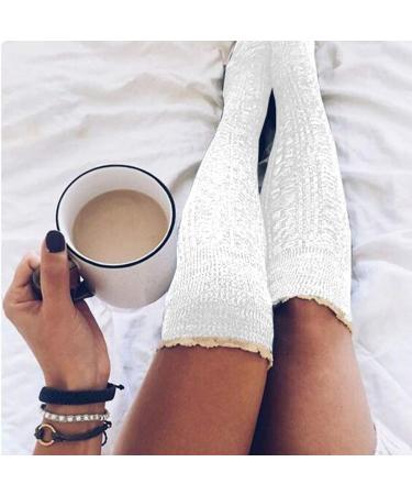 Yunnyp Lace Over Knee Pile Socks Stylish Leg Warmer Lace Knit High Crochet Boot Socks white White - Buy Online on GoSupps.com