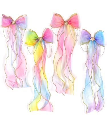 Ribbon Colored Hair Bows  4 Pcs Large Braided Bow with Clips Colorful Glitter Bowknot with Long  Big Hair Bows Clips for Women Girls Wedding Birthday Party (4 Colors)