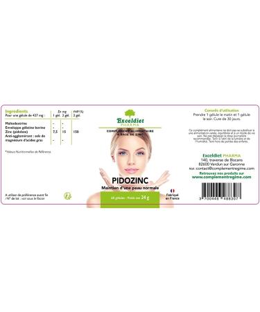 Acne Skin - Pimples and Acne Scars - PIDOZINC 60 Capsules - Anti Blackhead Face - Exceldiet Pharma Made in France - Buy Online on GoSupps.com