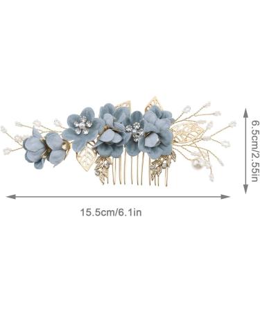 Bridal Rhinestone Pearl Flower Hair Comb - Blue Wedding Hair Clip - Buy Online on GoSupps.com