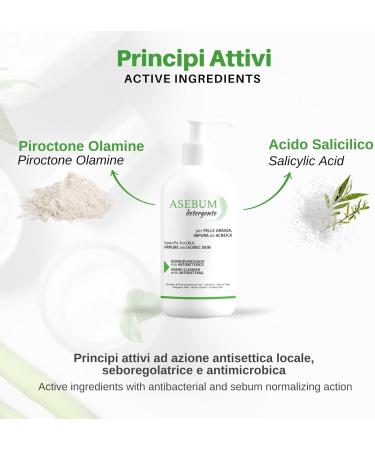 Asebum Detergente | Facial cleanser for oily and acne-prone skin | With salicylic acid and piroctone olamine | Purifying facial cleanser | Fights acne pimples blackheads - Buy Online on GoSupps.com