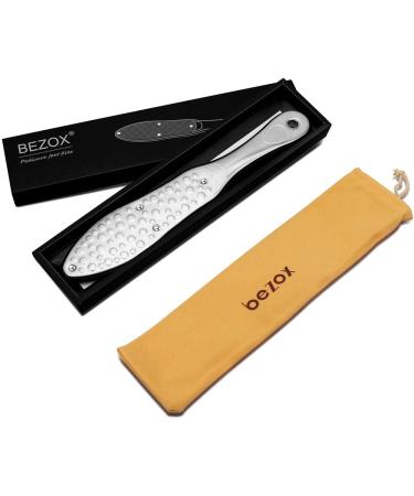 BEZOX Professional Foot File Callus Remover - Double Sided Pedicure Rasp for Cracked Heel - Surgical Grade Stainless Steel - Includes Cloth Storage Bag & Gift Box - Buy Online on GoSupps.com