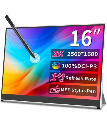 Magedok 16 Inch 2K Portable Monitor TouchCreen 144Hz Gaming Monitor- Mpp Stylus Pen Support- HDR 1MS 100% P3 IPS VESA Anti-glare Eye Care Mobile Display for Laptop Mini PC PS5/4 Xbox NUC