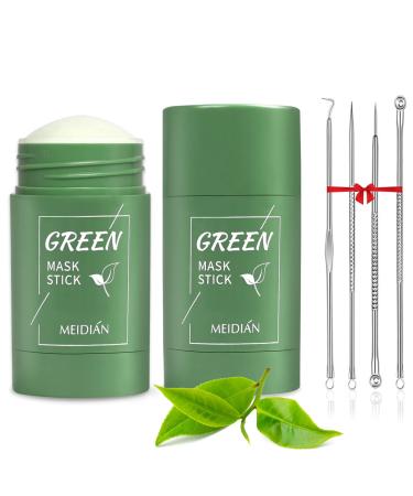 Green Tea Mask Stick , 2 PCS Purifying Clay Stick Mask, Blackhead Remover with Green Tea Extract, Oil Control, Deep Pore Cleansing, Removes Blackhead for All Skin Types 2PCS Green Tea