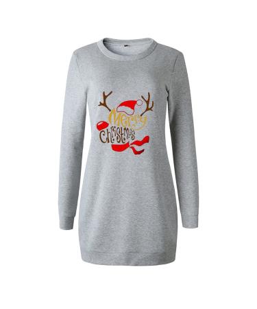 Hanxiulin Christmas sweater dress sexy Christmas sweater dress long arm party dresses Christmas costume ladies retro classy Christmas casual jumper dress long arm hoodie gray m