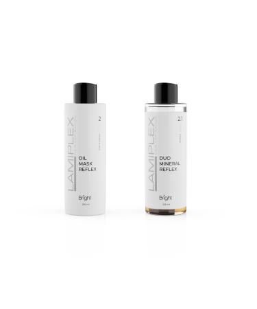 BRIGHT PROFESSIONAL HAIR Lamiplex Oil Mask Reflex No. 2 250 ml + Duo Mineral Reflex No. 2.1 250 ml Professional Hair Lamination - Damaged Hair Treatment Nourishing Emollient and Illuminating Action