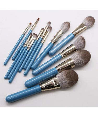 13-Piece High-End Makeup Brush Set - Granny Gray Solid Wood Handle & Blue Accents | International Shipping - Buy Online on GoSupps.com