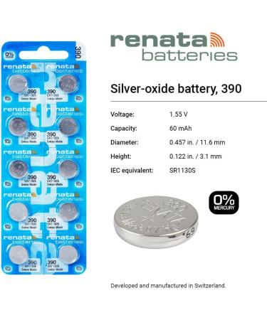 Renata 390 SR1130SW Silver Oxide Watch Batteries - 1.55V - 2 Count | Long-lasting Power for Watches | International Shipping Available - Buy Online on GoSupps.com