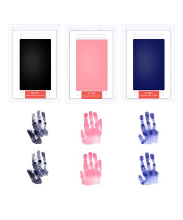 9 Pcs Baby Hand and Footprint Kit Paw Print Stamp Pad Baby Prints Hands and Feet 3 Baby Handprint Ink Pads with Clean-Touch 6 Imprint Cards Pet Paw Print Family Keepsake (Black Pink Blue)