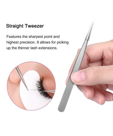 Quewel Eyelash Extension Tweezers Set - Curved and Straight Stainless Steel Precision Tweezers, Lash Applicator Tool for Extension Supplies - Matte Silver (3 pcs) - Buy Online on GoSupps.com