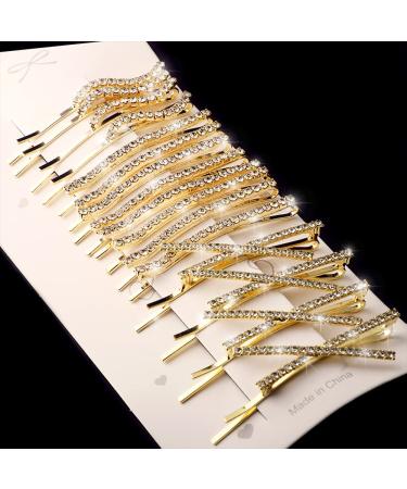 16 Piece Rhinestone Bobby Pins - Fancy Metal Hair Clips for Women & Girls - Crystal Shiny Barrettes - I S X Shaped Diamond Hair Accessories - Gold - Perfect for Wedding, Prom & Parties - Buy Online on GoSupps.com