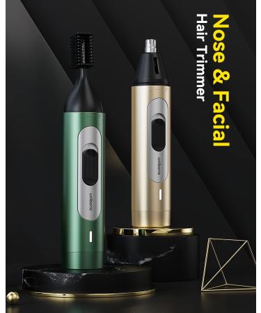 Unibono Ear and Nose Hair Trimmer Kit with Dual-Hole Vortex Cleaning System - Rechargeable Facial Grooming Tool for Men and Women, Wet/Dry Use, Gold - Buy Online on GoSupps.com