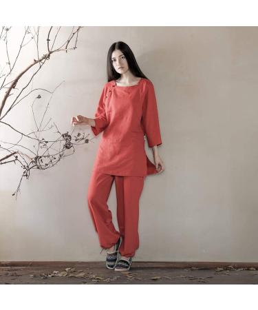 KSUA Women's Zen Meditation Uniform Cotton Linen Tai Chi Kung Fu Clothes - Red US M / Tag L - Buy Online on GoSupps.com