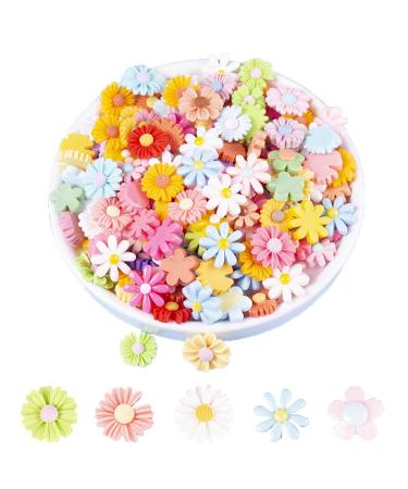 Flower Resin Charms  50Pcs Resin Flatback Beads Charms for Jewelry Making Cardmaking Scrapbooking Hair Accessories DIY Craft (Daisy Flower)