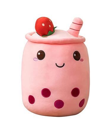 Domeilleur BoBa Plushie Bubble Tea Plushi Doll Plush Soft Pillow Stuffed Toy Milk Tea Cup Shaped Hugging Cushion Gift for Girlfriend Adult Skin-friendly Comfortable Cushion Cuddle 24cm Red 2 Round Eyes