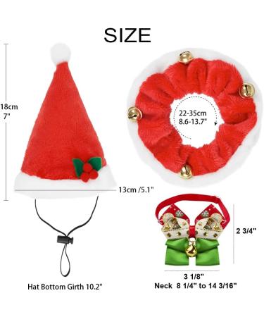 3 PCS - Cat Santa Hat with Jingle Bells Collar & Bow Tie Christmas Costume Set - Adjustable Xmas Outfit for Pets - Buy Online on GoSupps.com