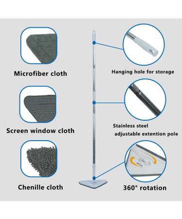 Sofeya Wall Mop Cleaner with Long Handle - Triangle Mop with Extension Pole for Walls, Ceilings, Windows - 3 Replacement Pads Included - Wet & Dry Use - Buy Online on GoSupps.com