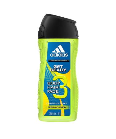 adidas Get Ready 3-in-1 Shower Gel - Sparkling Citrus Fragrance for Body Hair & Face | pH-Friendly | 250 ml - International Shipping Available - Buy Online on GoSupps.com