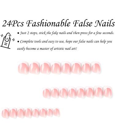 24Pcs White Glitter French False Nails with Nail Glue - Short Square Press on Nails for Women & Girls - Nude Pink Squoval Stick on Nails - Buy Online on GoSupps.com