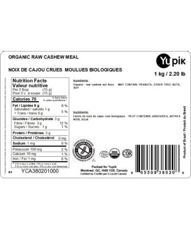 Yupik Organic Raw Cashew Meal 1 kg Kosher Gluten-Free Non-GMO Vegan Cashew Flour Nut Powder Unsalted Unroasted Oil-Free Source of Fiber Perfect for Baking and Cooking - Buy Online on GoSupps.com