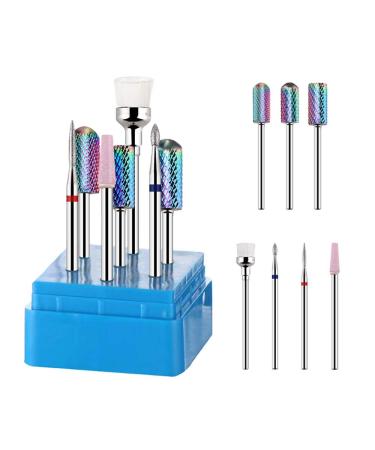 Carbide Nail Drill Bit Set - Diamond Nail Drill Bits for Acrylic Nails Drill Brush Remove Gel Nail Bits for Nail Drill Efile Nail Drill 3/32 inch Acrylic Nails(7Pcs Carbide Bits Kit for Nail Drill)