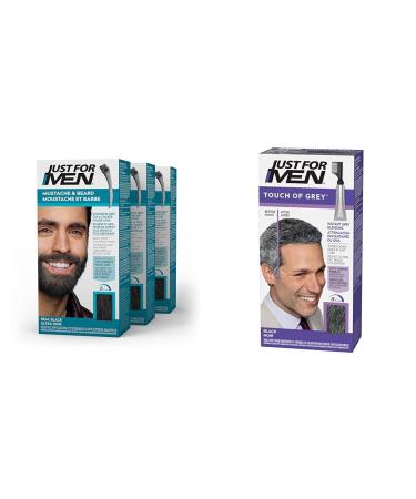 Just For Men Mustache & Beard Beard Dye for Men with Brush Included for Easy Application & Touch Of Grey Gray Hair Coloring for Men with Comb Applicator