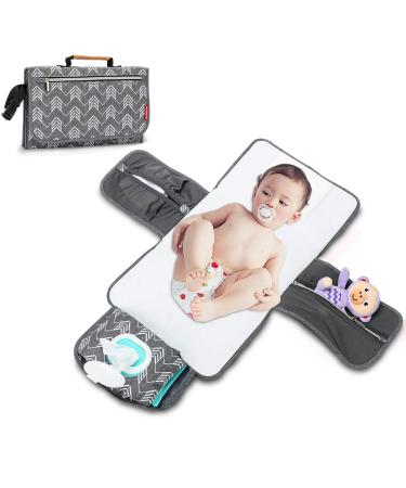 BABEYER Portable Nappy Changing Mat Baby Travel Changing Mat with Storage Pockets for Toddlers Infants & Newborns Grey Grey-Wave