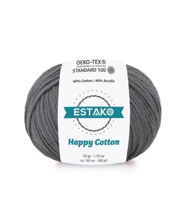 Estako Happy Cotton  60% Cotton 40% Acrylic Yarn  Soft  Fine / Sport (2) for Crochet and Knitting 1.76 Oz (50g) / 180 Yrds (165m) ( 4140 - Dark Grey ) 4140 - Dark Grey 1 Skein