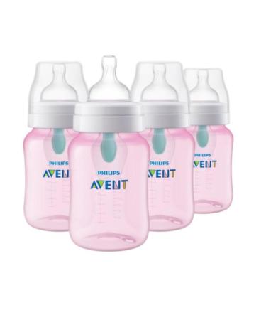 Philips Avent Anti-colic Baby Bottle with AirFree vent 9oz 4pk Pink  SCF404/44