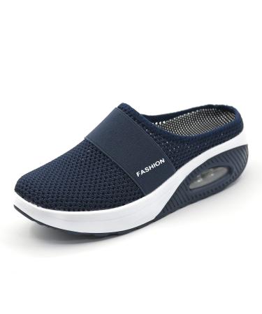 Wsedper Women's Air Cushion Slip-On Walking Shoes- Orthopedic Diabetic Walking Shoes Casual Comfort Soft Outdoor Walking Sneakers 37 Dark Blue